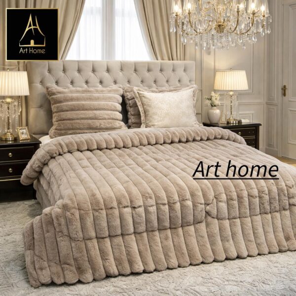 LUX -Ensemble Couette Fluffy Lotus en Fourrure Lapin - 5 Pièces