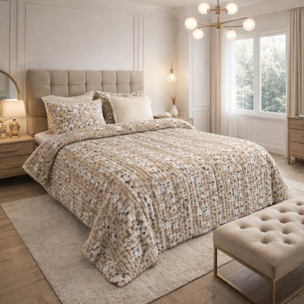 Ensemble Couette 5 Pièces – Design Léopard en Polaire Ultra Douce & Velours Gravé