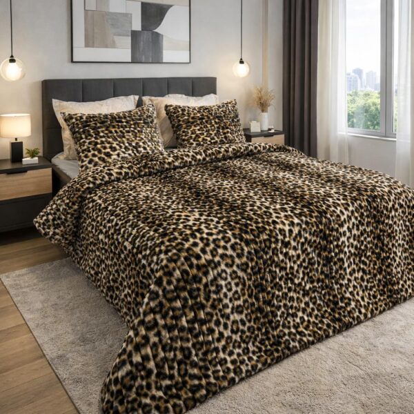 Ensemble Couette 5 Pièces – Design Léopard en Polaire Ultra Douce & Velours Gravé